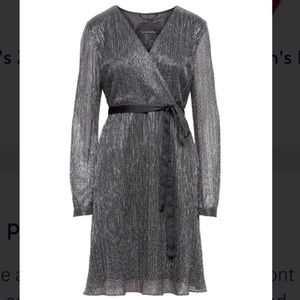 Banana Republic Pleated Faux-Wrap Metallic Dress
